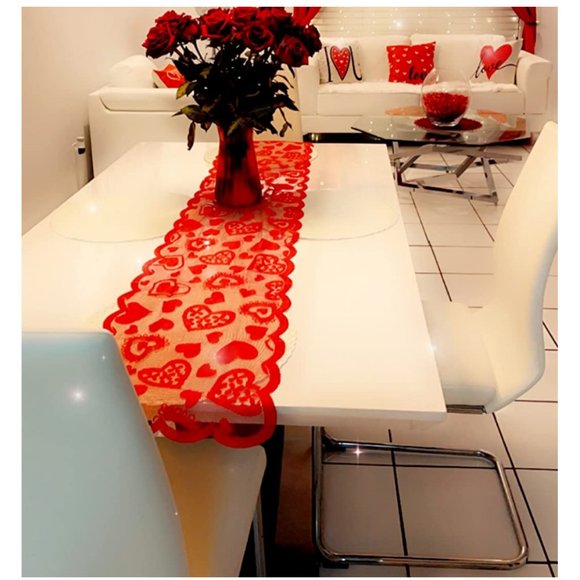 Valentines Day Table Runner Lace Heart Decorative Cloth Farmhouse Cottage Decor - Picture 5 of 8